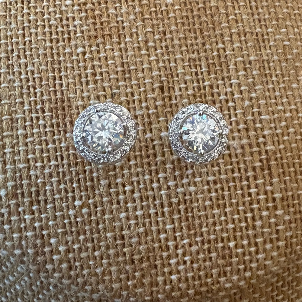Solid Sterling Silver one Carat Halo VVSD Moissanite Earrings